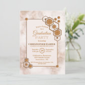 Invitation Hexagonal Gold Frame Marble Partie de graduation (Debout devant)
