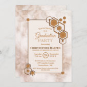 Invitation Hexagonal Gold Frame Marble Partie de graduation (Devant / Derrière)