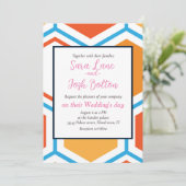 Invitation hexagone en orange, bleu et blanc (Debout devant)