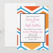 Invitation hexagone en orange, bleu et blanc (Devant / Derrière)