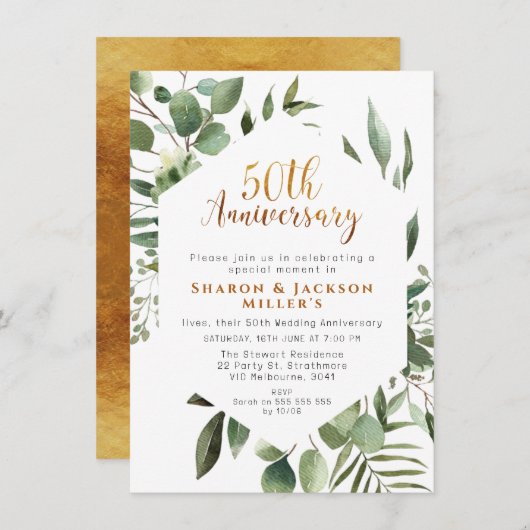 Invitation Hexigon Greenery 50e anniversaire Mariage (Devant / Derrière)