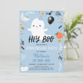 Invitation Hey Boo Blue Ghost Halloween Anniversaire (Debout devant)