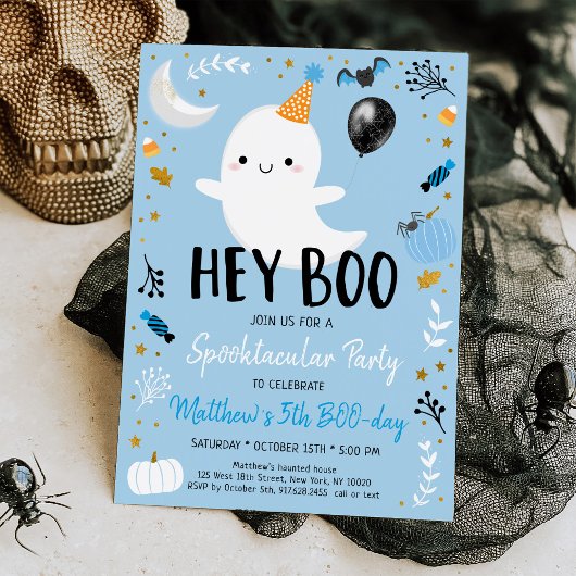 Invitation Hey Boo Blue Ghost Halloween Anniversaire Invitati