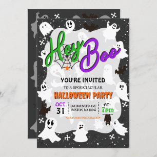 Invitation Hey Boo Cute Éffrayante Fête d'Halloween