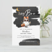 Invitation Hey Boo Cute Ghost Halloween Anniversaire (Debout devant)