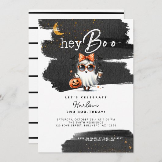 Invitation Hey Boo Cute Ghost Halloween Anniversaire (Devant / Derrière)