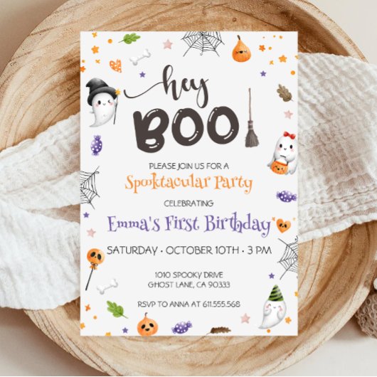 Invitation Hey Boo Cute Ghost Halloween Anniversaire Invitati