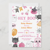 Invitation Hey Boo ! Fête de bébé Halloween rose (Devant)