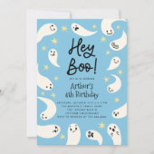 Invitation Hey Boo Halloween Blue Ghost Anniversaire (Devant)
