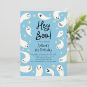 Invitation Hey Boo Halloween Blue Ghost Anniversaire (Debout devant)