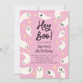 Invitation Hey Boo Halloween Fantôme rose Anniversaire (Devant)