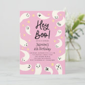 Invitation Hey Boo Halloween Fantôme rose Anniversaire (Debout devant)