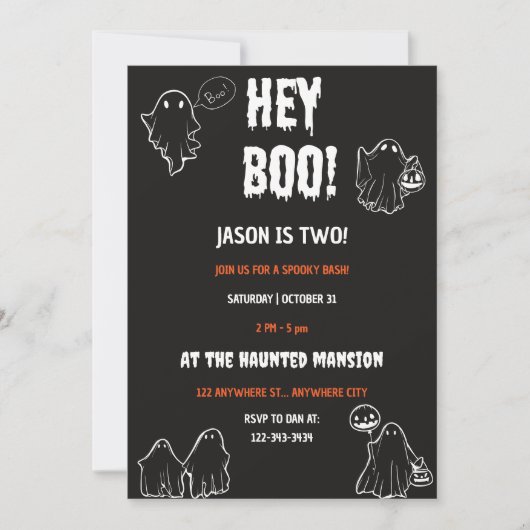 Invitation Hey Boo Halloween fête d'anniversaire (Devant)