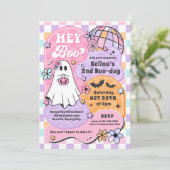 Invitation Hey Boo Halloween Groovy Ghost Fête d'anniversaire (Debout devant)