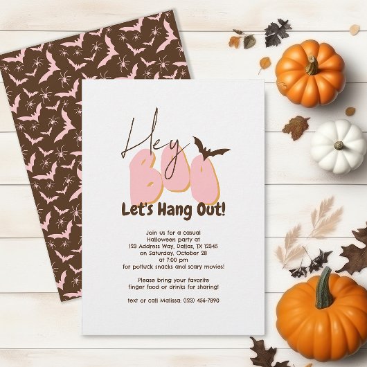 Invitation Hey Boo Pink Bats Spiders Décontracté Halloween Pa