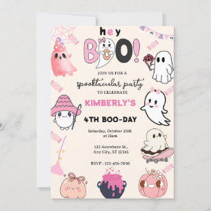 Invitation Hey Boo Pink Ghost Halloween Anniversaire