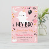 Invitation Hey Boo Pink Ghost Halloween Anniversaire (Debout devant)