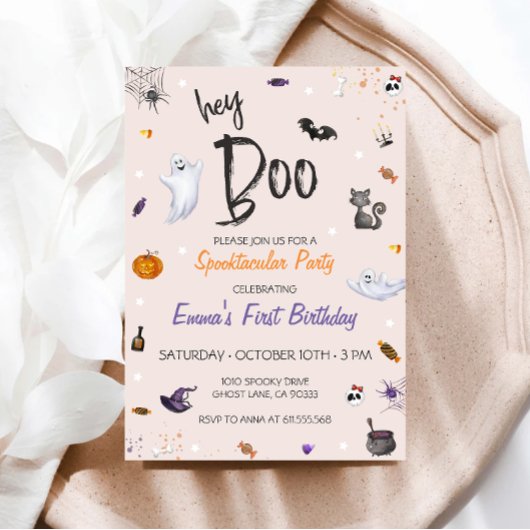 Invitation Hey Boo Pink Ghost Halloween Anniversaire Invitati