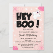 Invitation Hey Boo Pink Halloween Ghost fête d'anniversaire (Devant)