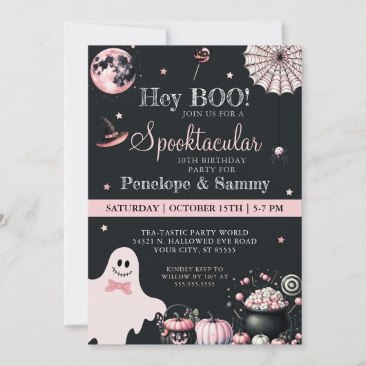 Invitation Hey Boo Rose Black Girls Halloween fête d'annivers (Devant)