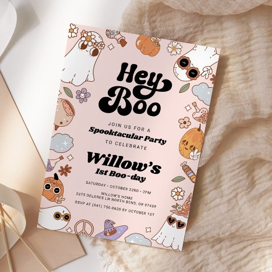 Invitation Hey Boo Super Halloween Fantôme Anniversaire