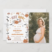 Invitation Hey Boo Super Halloween mou Baby shower fantôme (Devant)