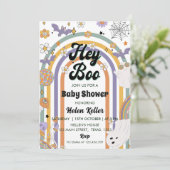 Invitation Hey Boo Super Rainbow Cute Baby shower Halloween (Debout devant)