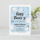 Invitation Hey Boo-y Blue Boy Baby shower fantôme (Debout devant)