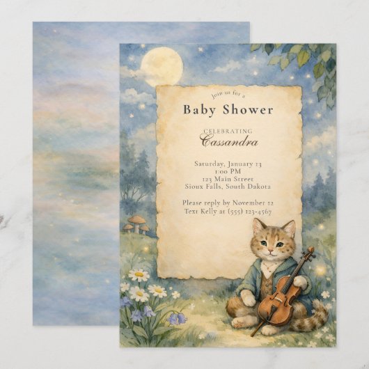 Invitation Hey Diddle Diddle Cat & Fiddle Baby Shower (Devant / Derrière)