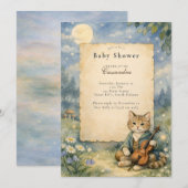 Invitation Hey Diddle Diddle Chat & Violon Baby Shower (Devant / Derrière)