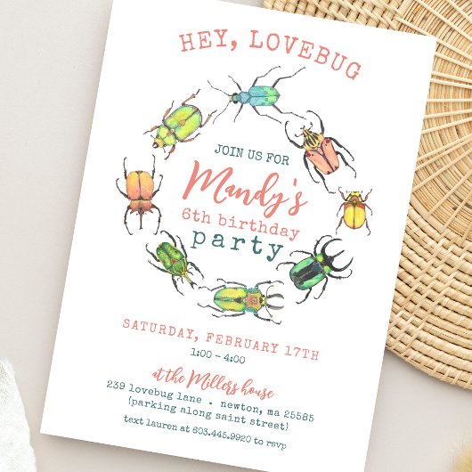 Invitation Hey Lovebug Girls Anniversaire Fête