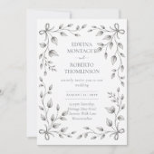 Invitation HHS Botanical Leaf and Ribbon Hand Drawn Wedding (Devant)