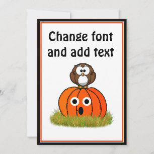 Invitation Hialloween Citrouille et hibou rayé