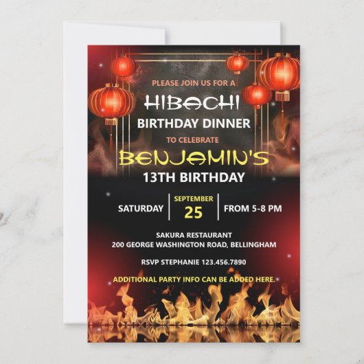 Invitation Hibachi Birthday Dinner Party (Devant)