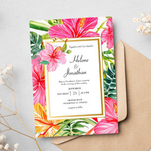 Invitation Hibiscus Aquarelle Tropicale Destination Mariage