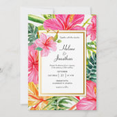 Invitation Hibiscus Aquarelle Tropicale Destination Mariage (Devant)