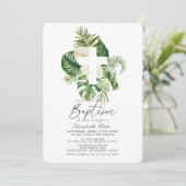 Invitation Hibiscus blanc tropical et baptême botanique crois (Debout devant)