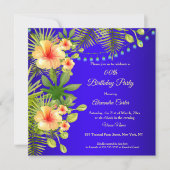 Invitation Hibiscus bleu tropical jaune fleuri Anniversaire (Devant)