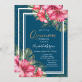 Invitation Hibiscus, Cap Bleu Quinceañera (Devant / Derrière)