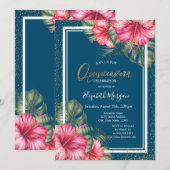 Invitation Hibiscus,Casquette de remise de diplôme Blue Quinc (Devant / Derrière)