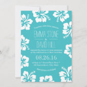Invitation Hibiscus Classé Fleurs Mariage Turquoise (Devant)