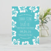 Invitation Hibiscus Classé Fleurs Mariage Turquoise (Debout devant)