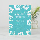 Invitation Hibiscus classique Fleur Turquoise Sweet 16 Annive (Debout devant)
