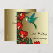 Invitation Hibiscus Colibri Or 50e Anniversaire de Mariage (Devant / Derrière)