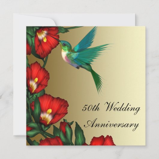Invitation Hibiscus Colibri Or 50e Anniversaire de Mariage (Devant)