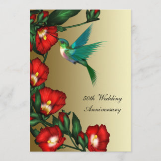 Invitation Hibiscus Colibri Or 50e Anniversaire de Mariage