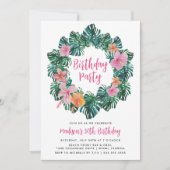 Invitation Hibiscus d'aquarelle et Feuilles tropicaux Anniver (Devant)