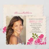 Invitation Hibiscus de Fuchsia Hawaiian Luau Sweet 16 Photo (Devant / Derrière)