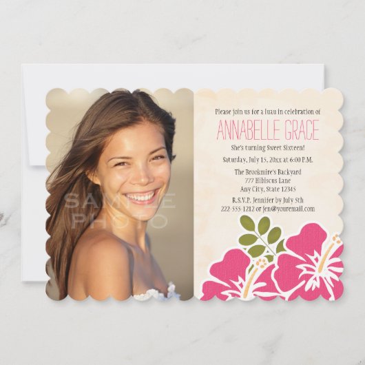 Invitation Hibiscus de Fuchsia Hawaiian Luau Sweet 16 Photo (Devant)