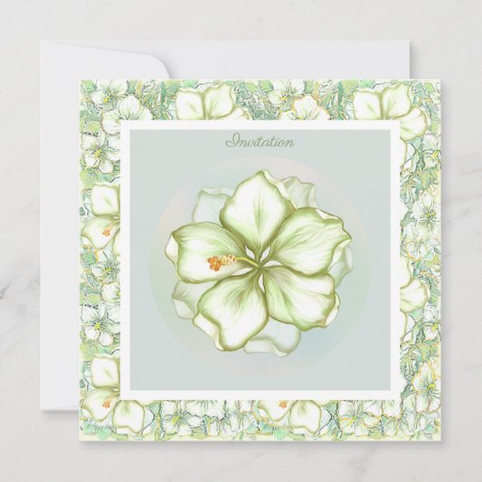 Invitation Hibiscus & dentelle BLANC (Devant)